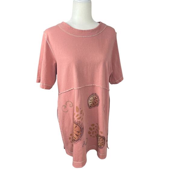 Blue Fish Organic Cotton Hand Painted Tunic Top Peach Size 1 Art To Wear Artsy - Picture 4 of 15